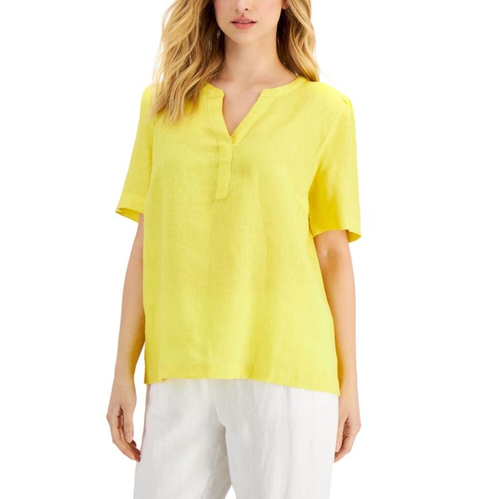 Charter Club Linen Split-Neck Top